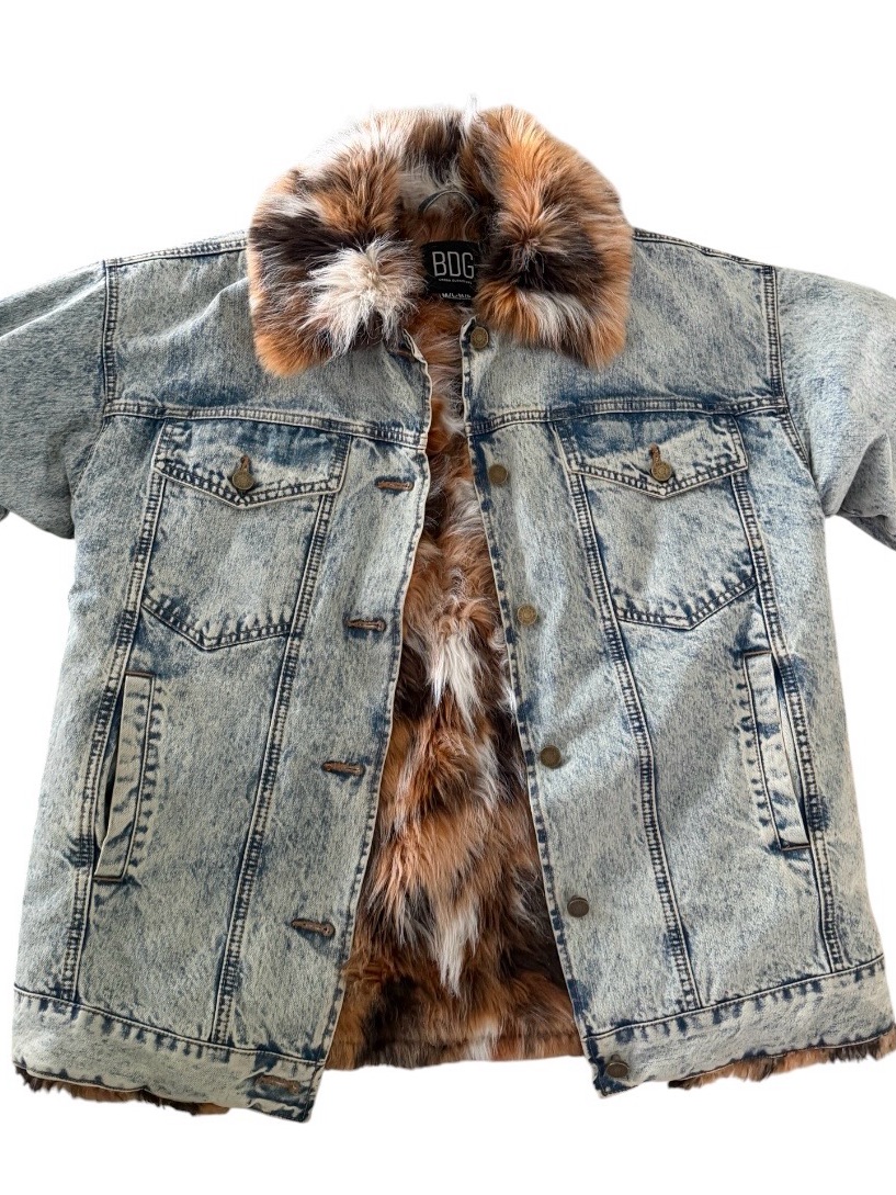 Bdg Faux Fur Coat With Multi-Tone Brown Trim